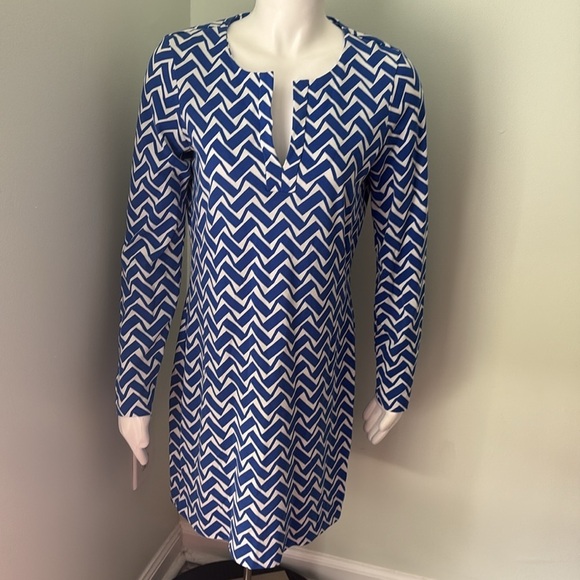 Diane von Furstenberg DVF Reina Blue White Zig Zag Geometric Mini Dress Size 8 - Picture 2 of 9